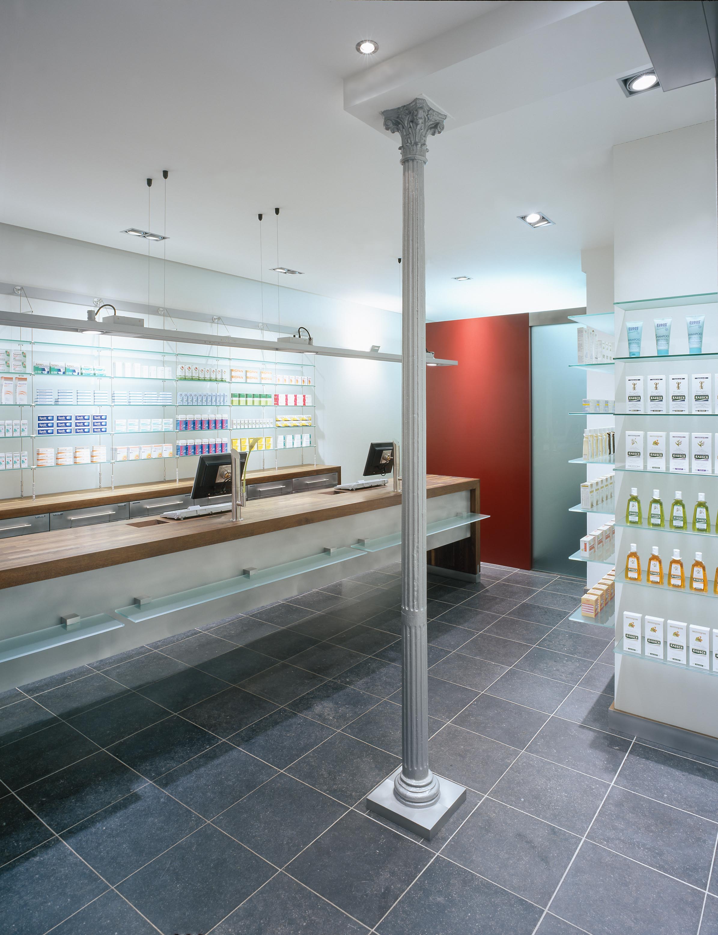 Prescription counter and cast-iron column