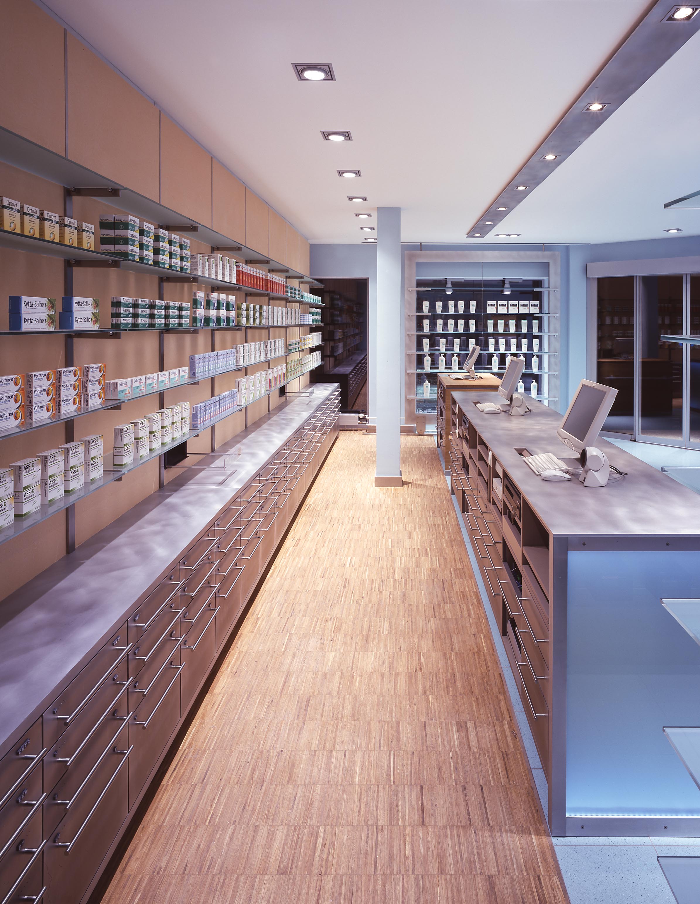 Prescription counter, medicine display and shop window