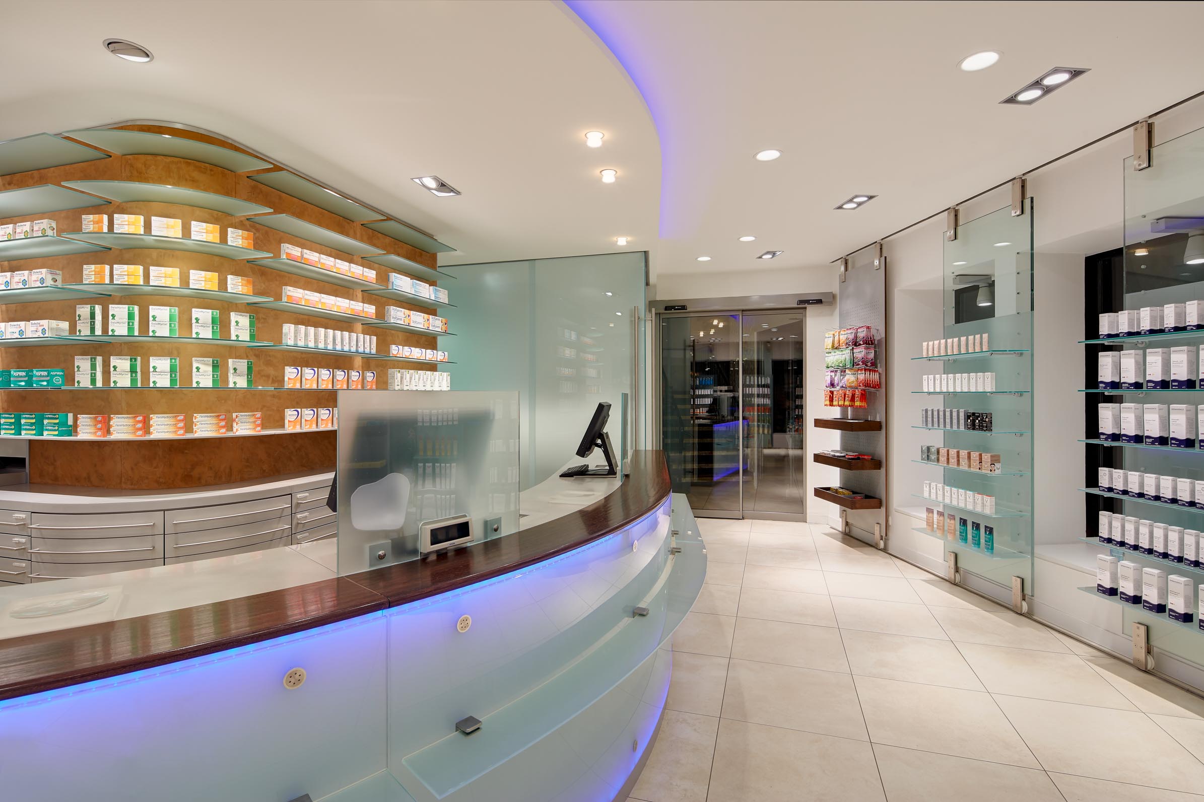 Side entrance and prescription counter